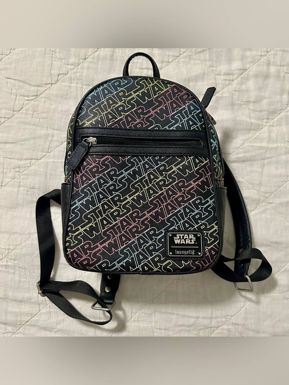 Loungefly Black Mini Backpack with Rainbow Star Wars Logo